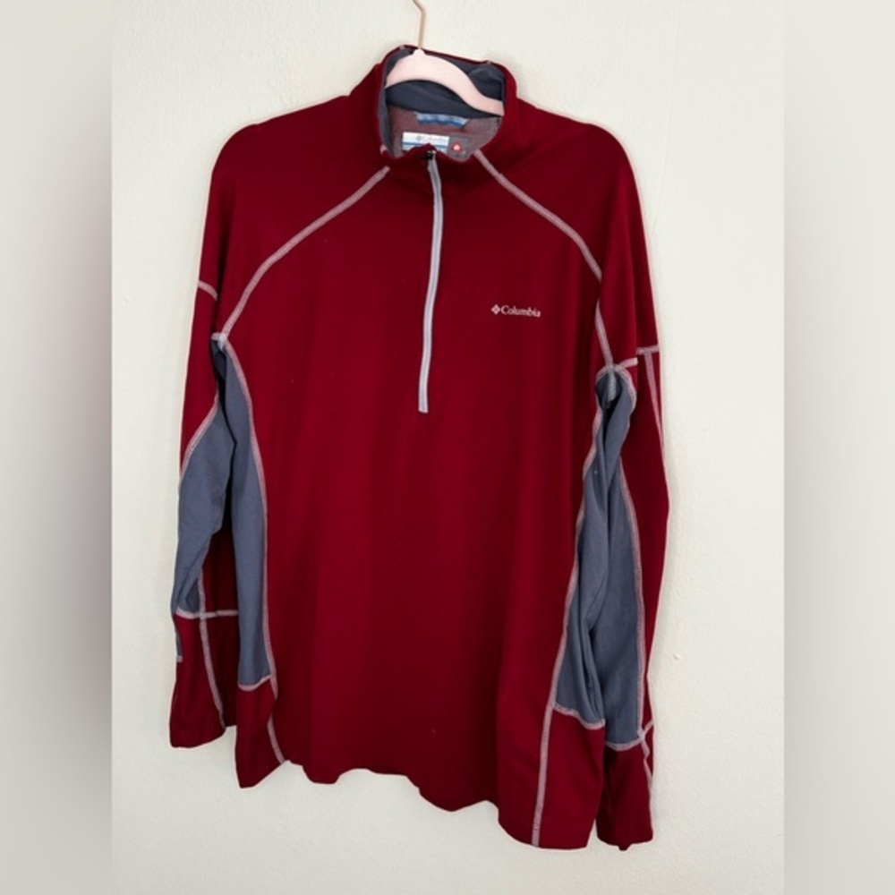 Columbia Sportswear Company 1/4 Training Long Sleeve Mens Size Large Gray Red